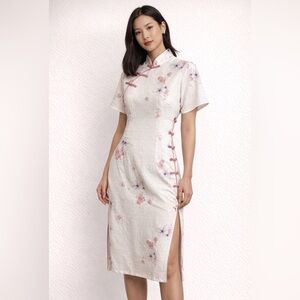 🌸 Vintage Asian-Inspired Floral Qipao Dress | Silk Brocade Cheongsam Style 🌸NWT